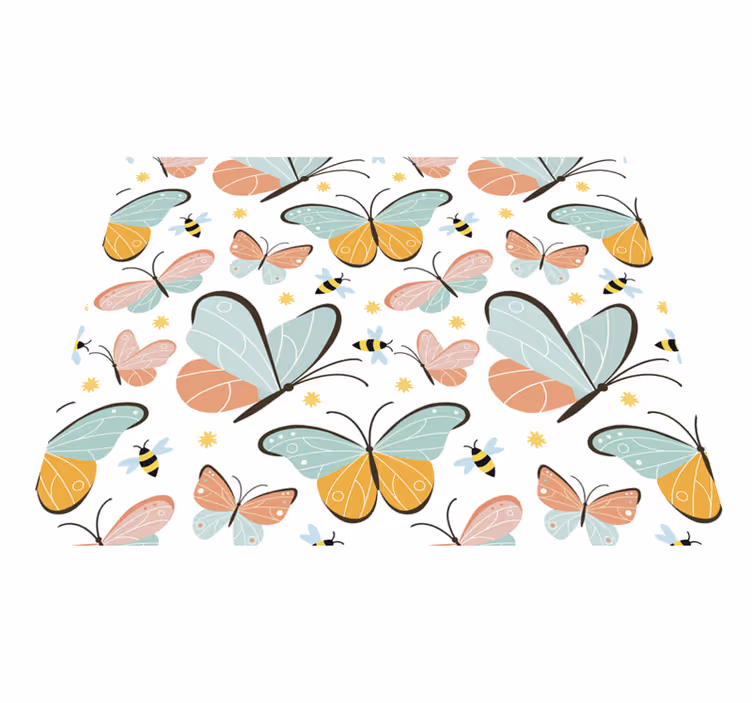 Tapis vinyle chambre papillons et abeilles - TenStickers
