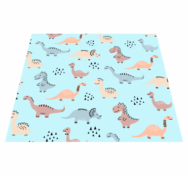 Tapis vinyle chambre fond bleu dinosaures jaunes et verts - TenStickers