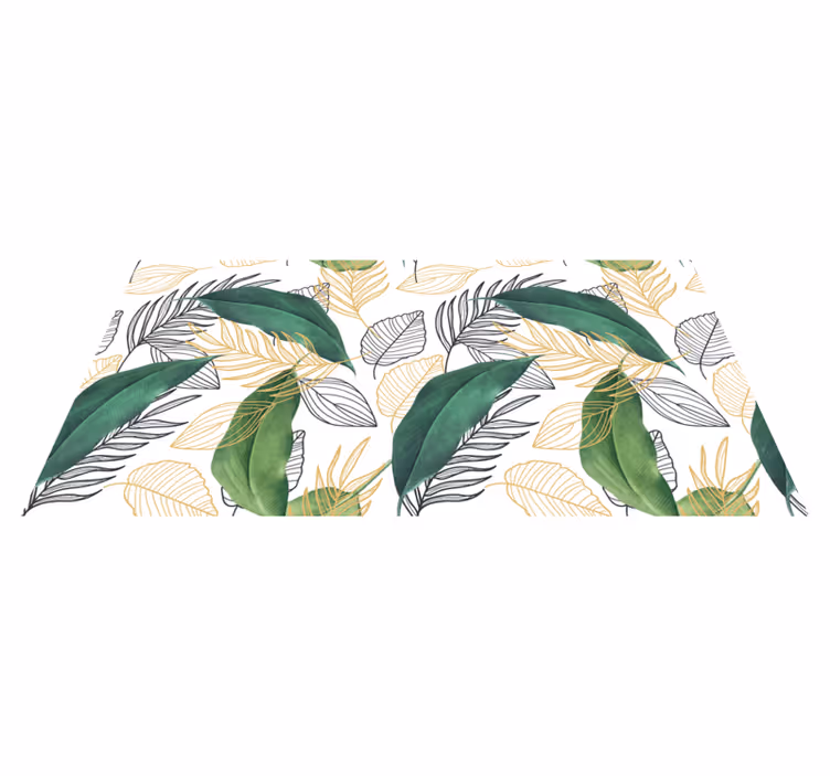 Tapis vinyle fleurs et plantes feuilles dorées et vertes - TenStickers