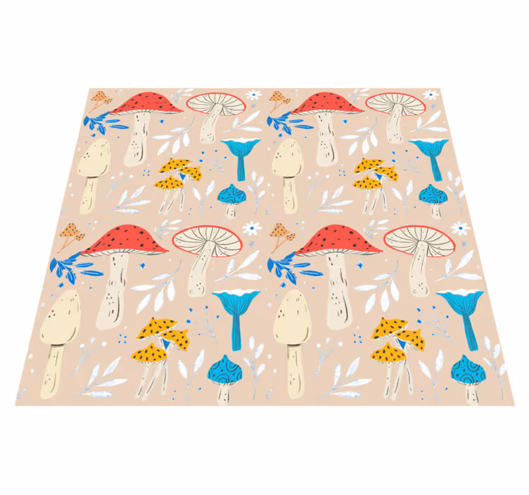 Tapis vinyle fleurs et plantes champignons classiques beige - TenStickers