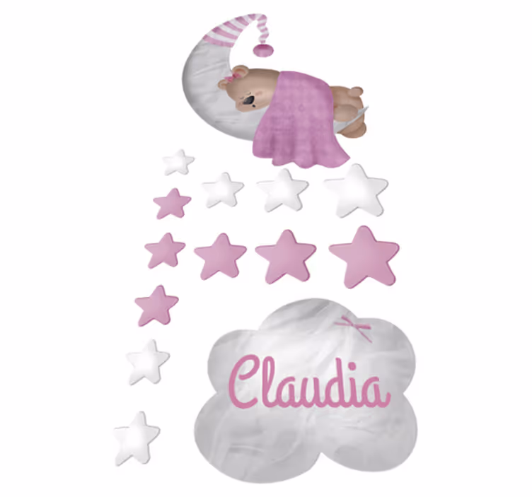 Tapis vinyle pour enfants ours endormi nuage avec nom - TenStickers