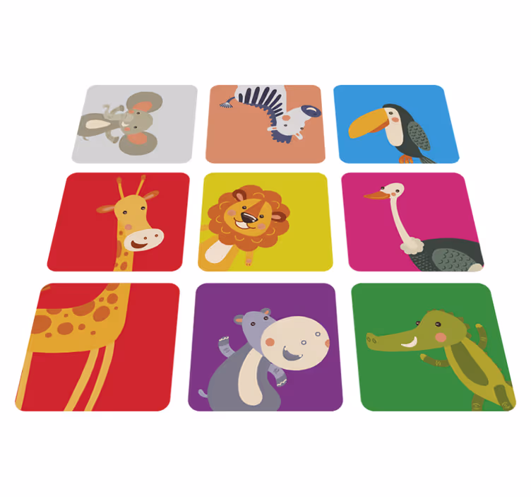 Tapis vinyle pour enfants carreaux colorés avec animaux - TenStickers