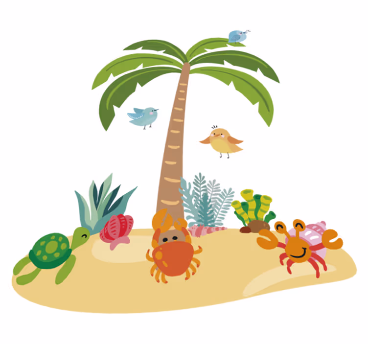Tapis vinyle pour enfants palmiers et animaux marins - TenStickers