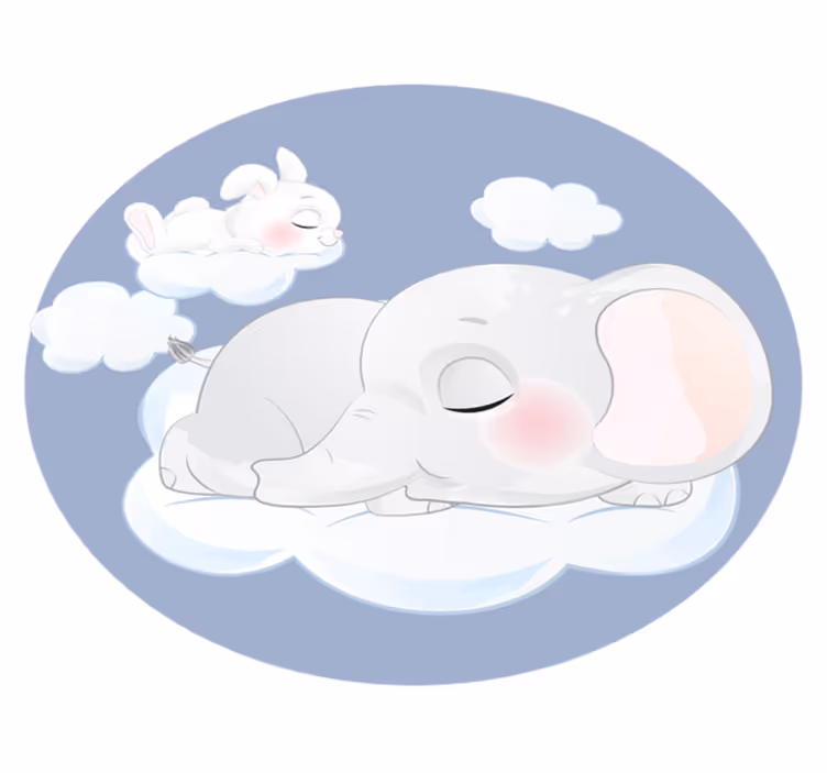 Tapis vinyle pour enfants éléphant et lapin sur nuage - TenStickers