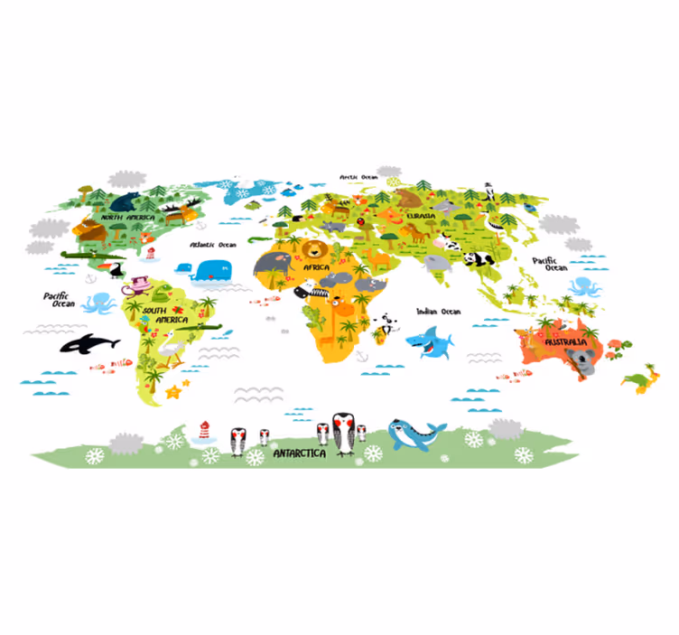 Tapis vinyle carte du monde faune anglaise - TenStickers
