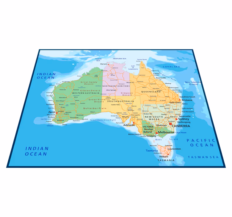 Tapis vinyle carte du monde australie politique - TenStickers