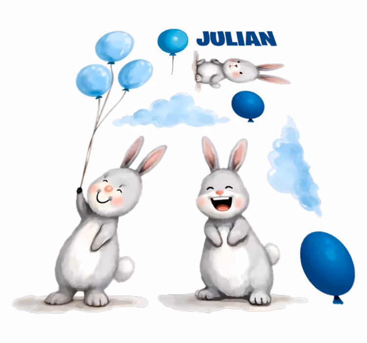 Tapis vinyle pour enfants ballons bleus et lapins - TenStickers