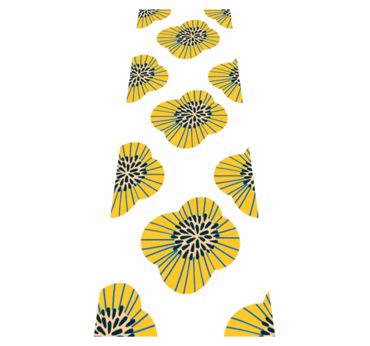 Tapis vinyle salle de bain motif fleuri rond bleu et jaune - TenStickers