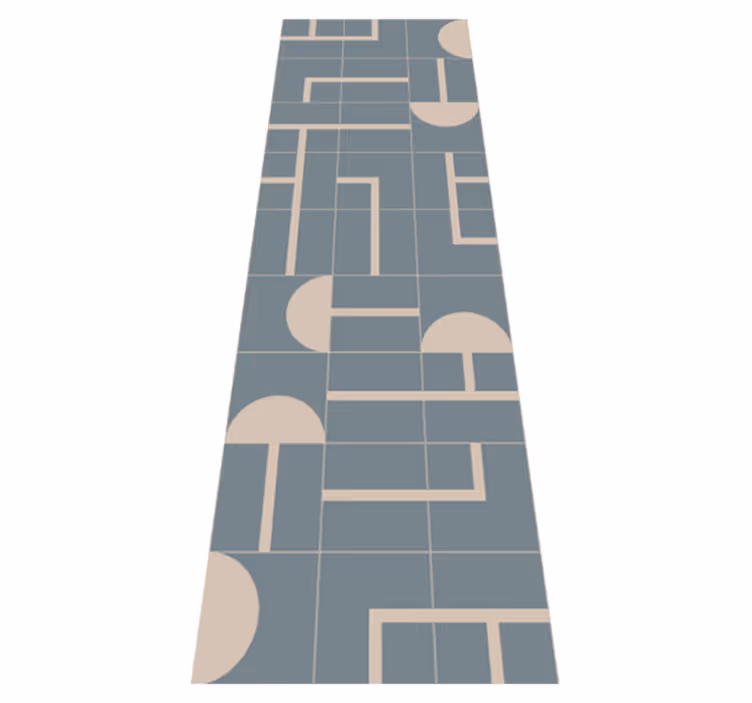 Tapis vinyle salle de bain motif géométrique bleu gris - TenStickers