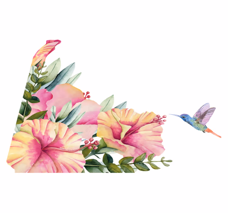 Tapis vinyle salle de bain fleurs avec colibri - TenStickers