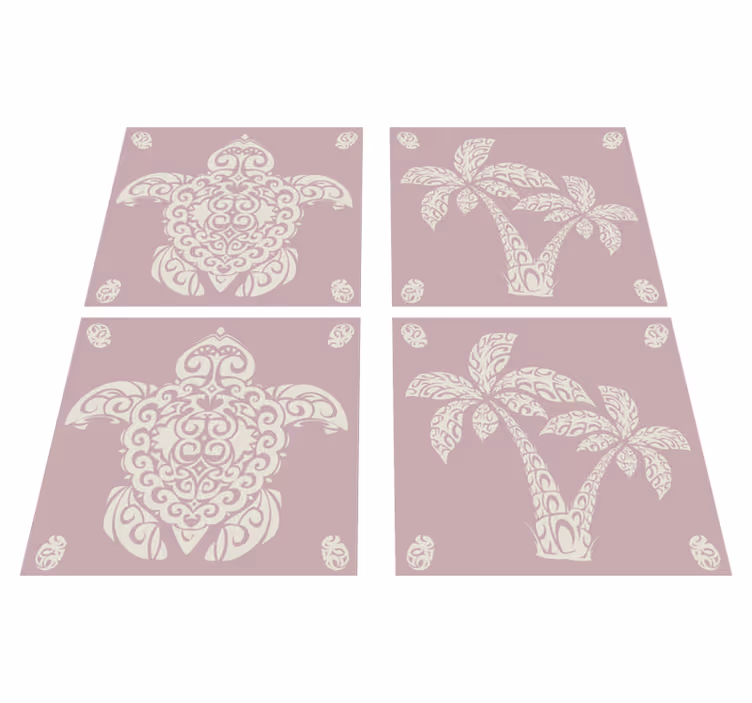 Tapis vinyle cuisine motif tortue hawaïenne et palmier - TenStickers