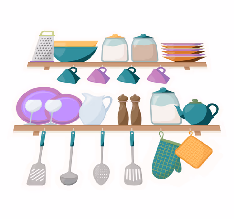 Tapis vinyle cuisine étagères avec ustensiles de cuisine - TenStickers