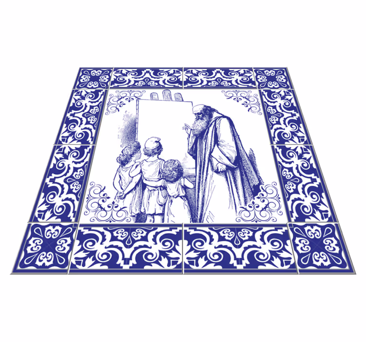 Tapis vinyle cuisine prof en bleu delft - TenStickers