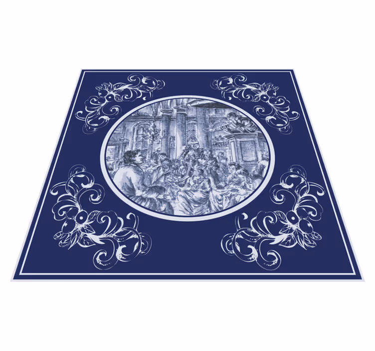 Tapis vinyle cuisine personnes delft en bleu - TenStickers