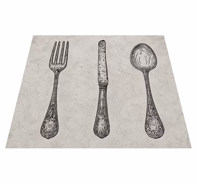 Tapis vinyle cuisine motif couverts gris - TenStickers
