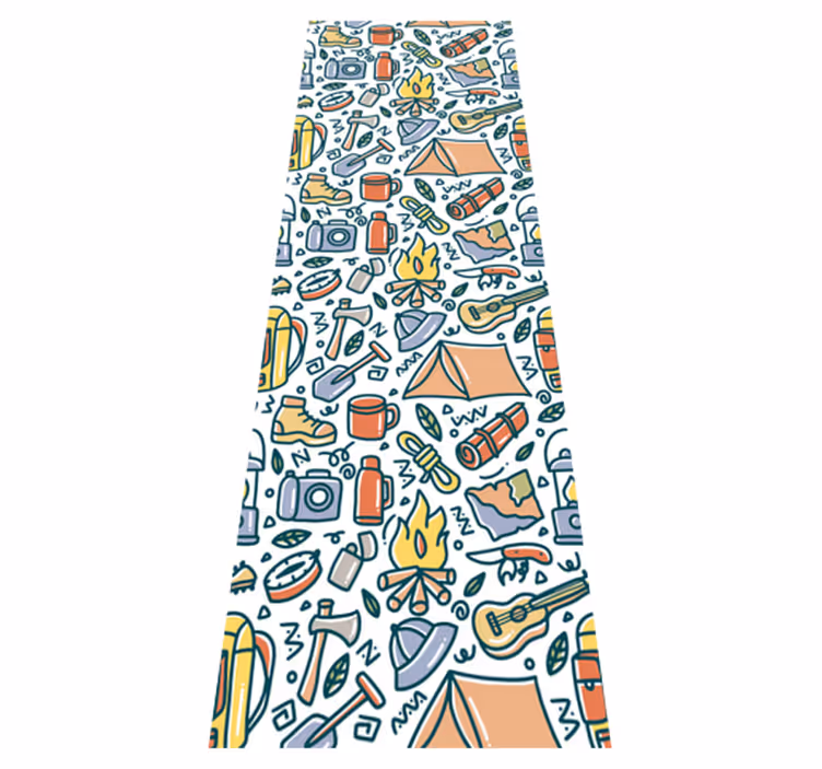 Tapis vinyle chambre montagnes et camping dessinés à la main - TenStickers