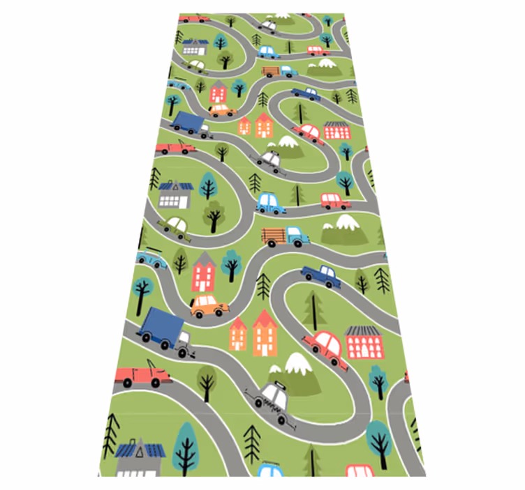 Tapis vinyle chambre rue colorée avec voitures de course - TenStickers