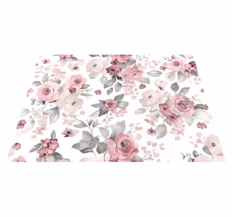 Tapis vinyle chambre motif fleurs délicates grises - TenStickers