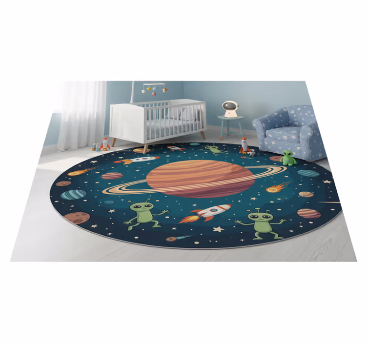 Tapis vinyle chambre illustration ronde aliens amusants - TenStickers