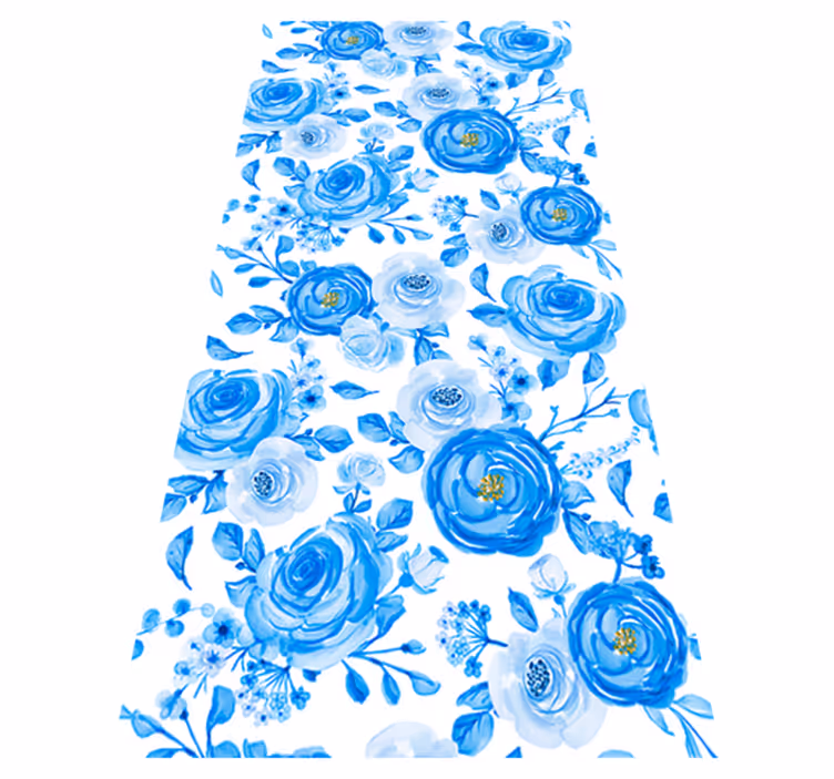 Tapis vinyle chambre horloges bleues fleurs nordiques - TenStickers