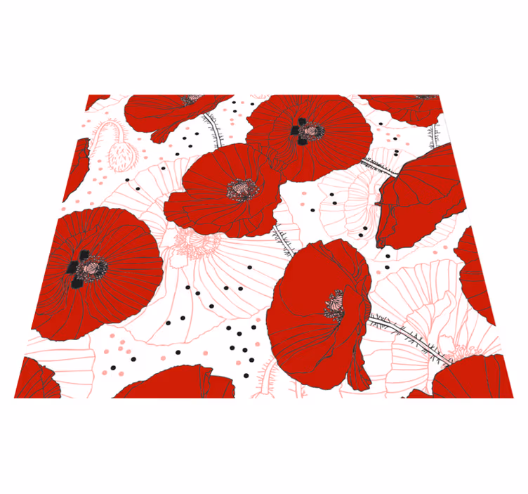 Tapis vinyle nature fleurs rouges et dessinées - TenStickers