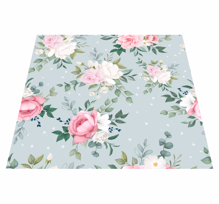 Tapis vinyle nature floral bleu et rose - TenStickers