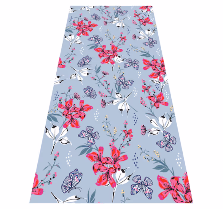 Tapis vinyle nature fleurs rouges abstraites et papillons - TenStickers