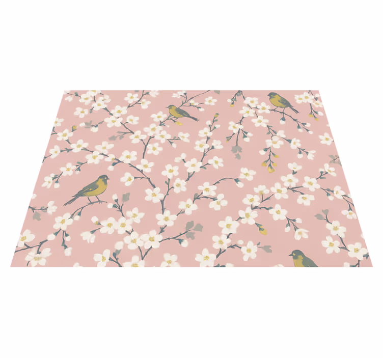 Tapis vinyle nature oiseaux des vergers roses - TenStickers