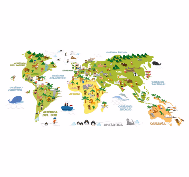 Tapis vinyle carte du monde pour enfants des pays - TenStickers
