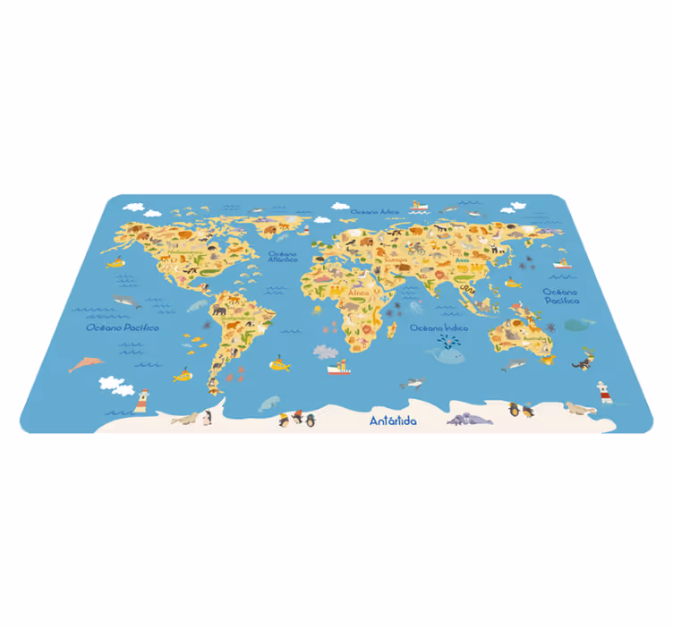 Tapis vinyle carte du monde faune enfantine - TenStickers