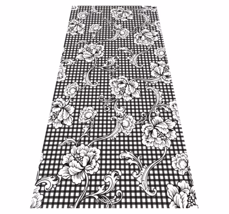 Tapis vinyle rétro motif vichy noir et blanc - TenStickers