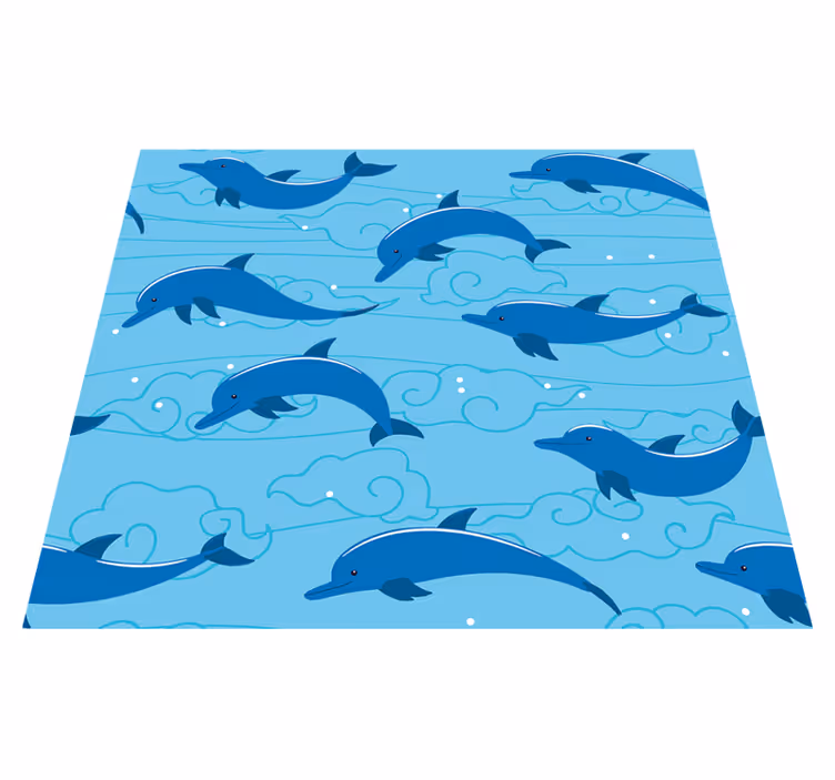 Tapis vinyle animal ciel avec nuages et dauphins - TenStickers