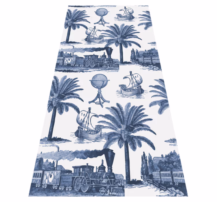 Tapis vinyle rétro motif vintage français bleu - TenStickers