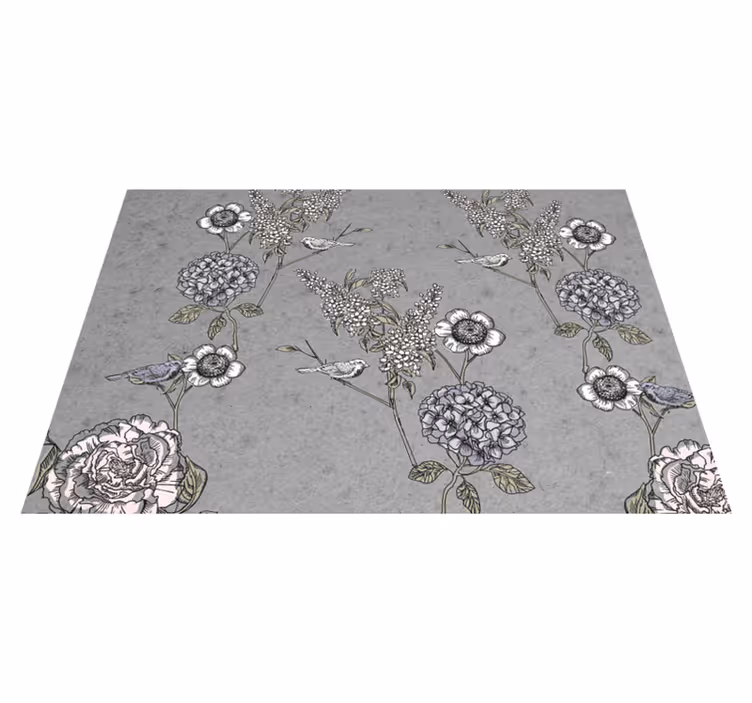 Tapis vinyle rétro branches vintage grises avec oiseaux - TenStickers