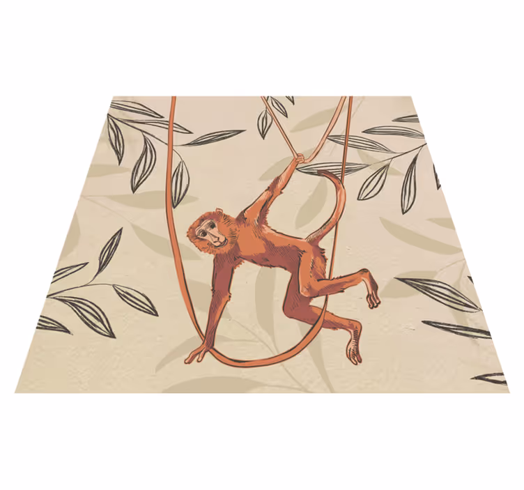 Tapis vinyle pour enfants singe bébé sur plante quadres 3 - TenStickers