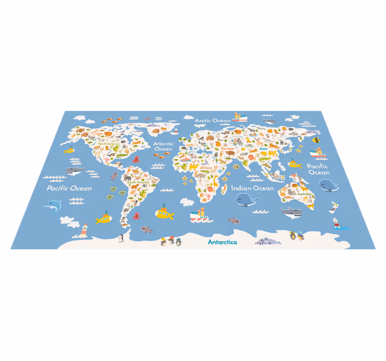 Tapis vinyle carte du monde faune blanche enfant - TenStickers