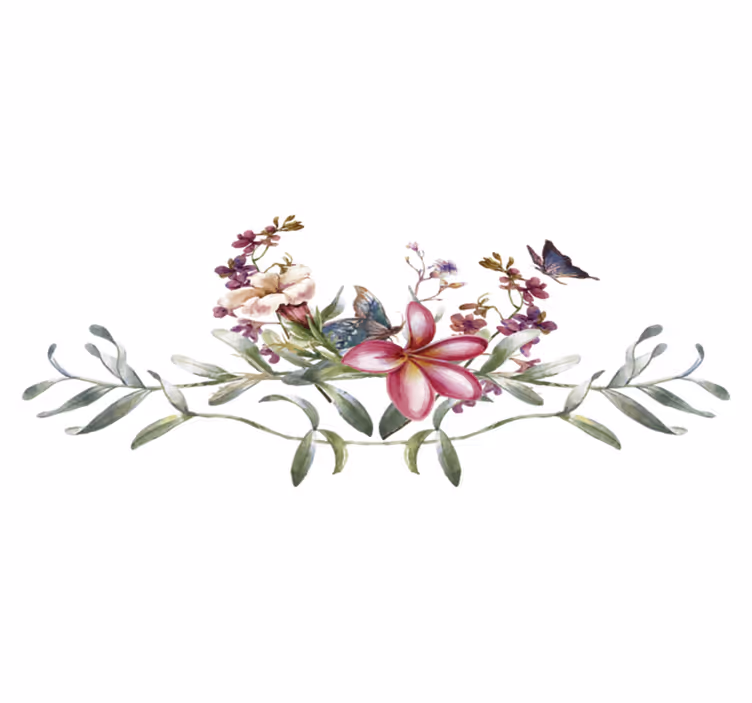 Tapis vinyle entrée papillons et fleurs aquarelle - TenStickers