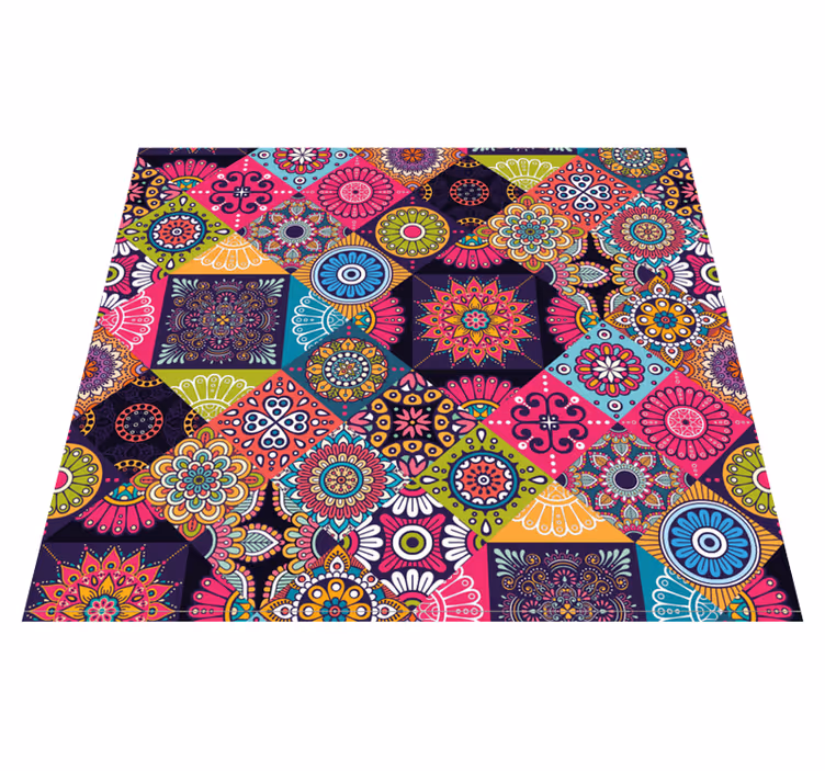 Tapis vinyle salon carreaux mandala noir - TenStickers