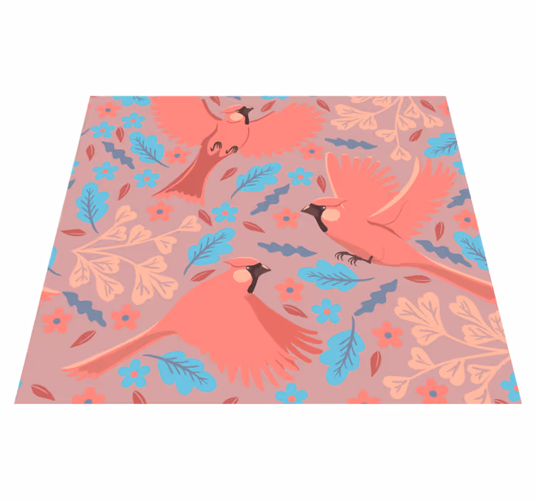 Tapis vinyle salon fond rose avec oiseaux sur branche - TenStickers