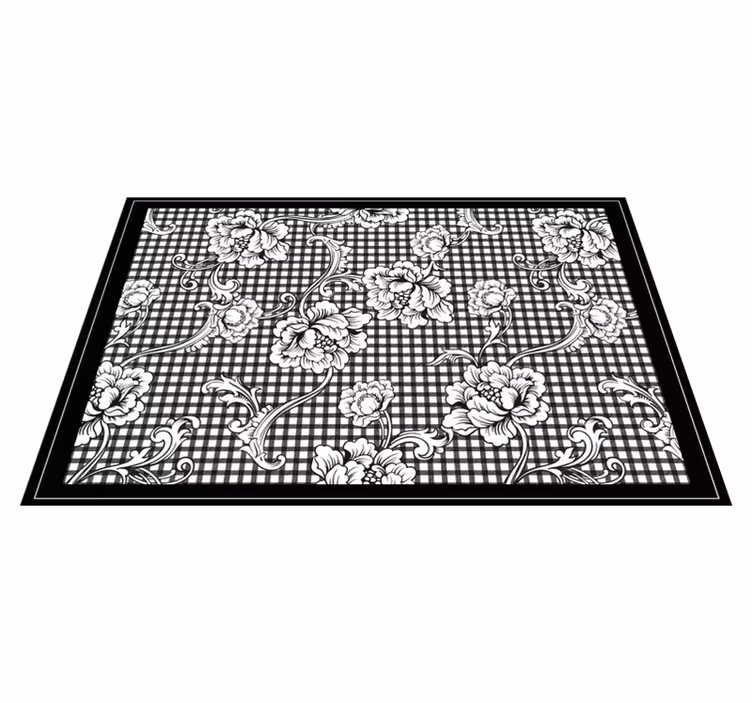 Tapis vinyle gris motif vichy vintage noir et blanc - TenStickers