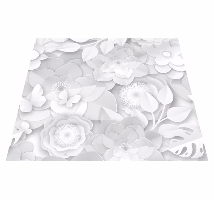 Tapis vinyle blanc fleurs blanches en 3d - TenStickers