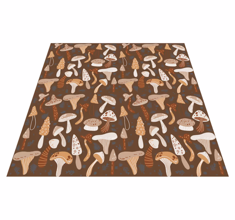 Tapis vinyle marron champignons forestiers sur fond marron - TenStickers