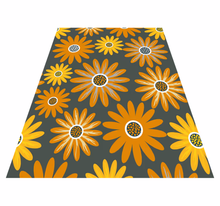 Tapis vinyle orange fleurs marguerites orange - TenStickers