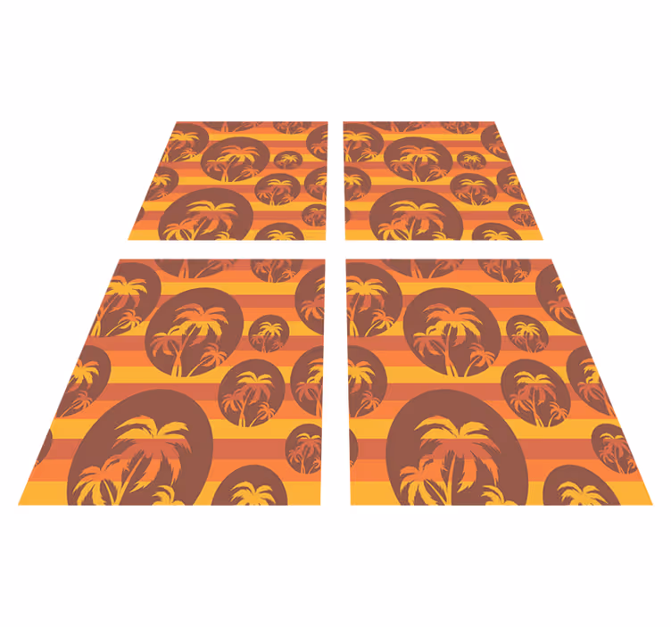 Tapis vinyle orange motif coucher de soleil et palmiers - TenStickers
