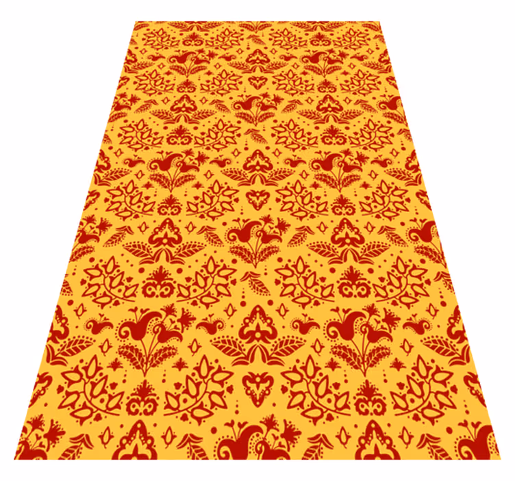 Tapis vinyle orange lignes de fleurs - TenStickers
