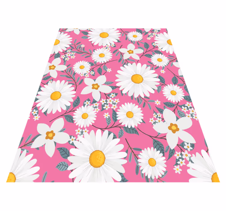 Tapis vinyle rose fleurs de marguerite sur fond rose - TenStickers
