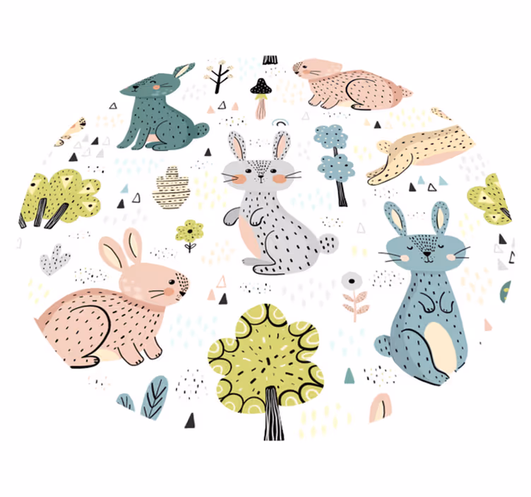 Tapis vinyle rond pour bébé illustration lapins - TenStickers