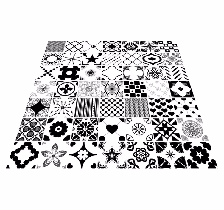 Tapis vinyle carreaux de ciment motif carreaux noir et blanc - TenStickers