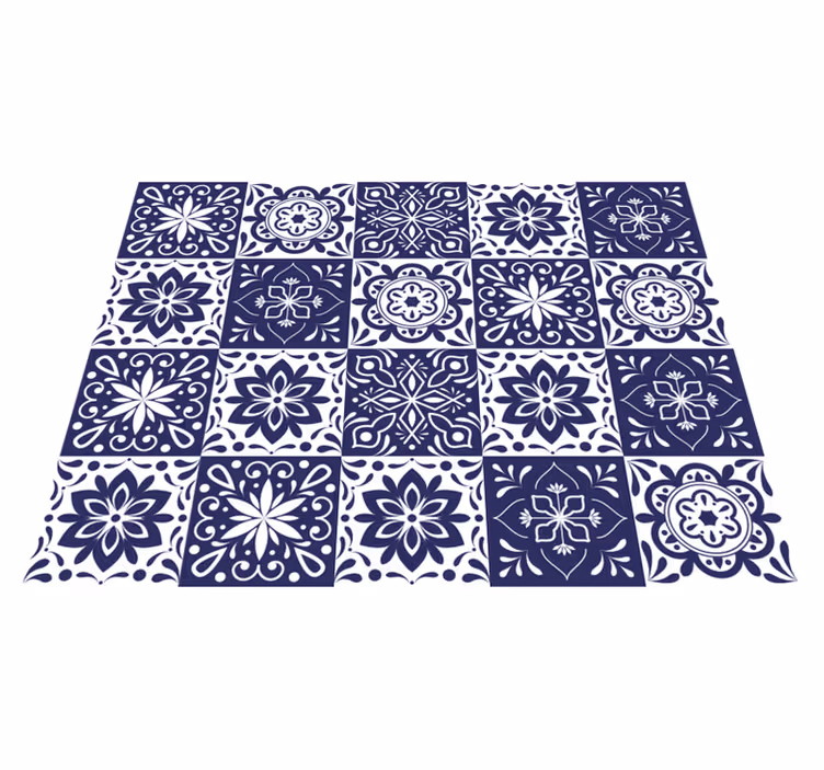 Tapis vinyle carreaux de ciment motif carreaux bleus foncés - TenStickers