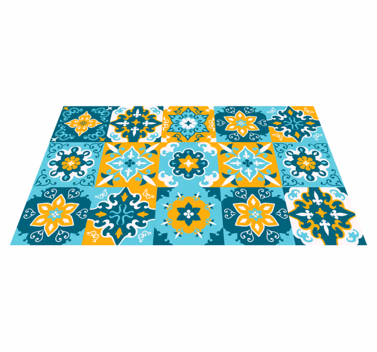 Tapis vinyle carreaux de ciment bleu turquoise et jaune - TenStickers